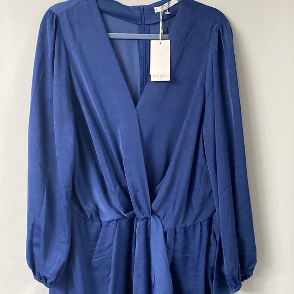 NWT 452 VIOLETA GORGEOUS BLUE LONG SLEEVE V NECK ROMPER SZ XXL mono 452larga8 - Picture 2 of 9